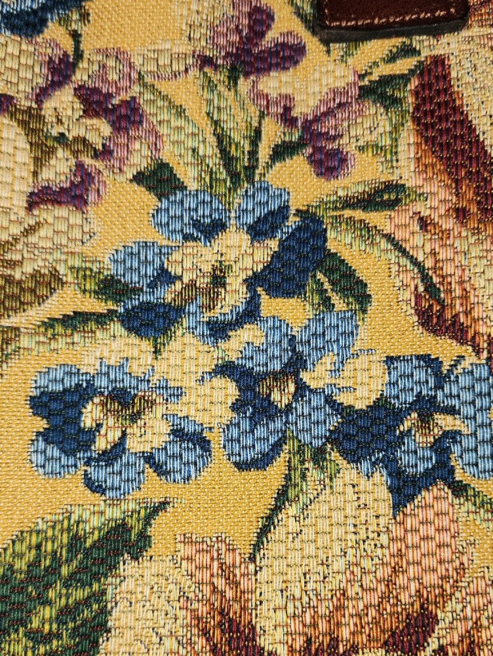 Patricia Nash Yellow Floral Tapestry Tote with Brown Leather Trim - Picture 11 of 13